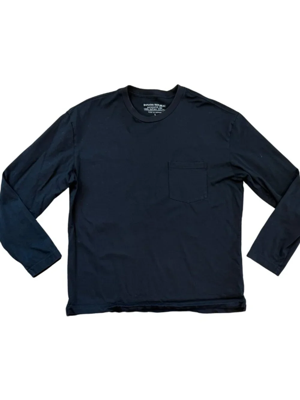 Banana Republic 100% Supima Cotton Long Sleeve Pocket Tee Black Size Large
